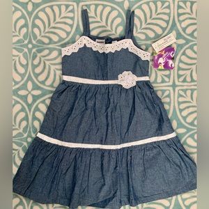 Blueberi Boulevard Denim Chambray Ruffle Tier Sundress with Lace Trim 6x NWT
